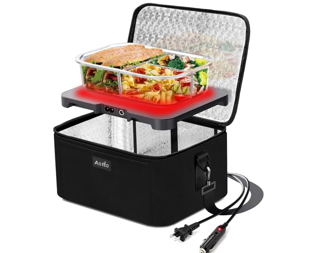 Aotto Portable Oven, Electric Lunch Box Food Heater - 12V/24V/110V 3-in-1 Car Food Warmer - Mini Personal Microwave Heated Lunch Box Warmer for Car, Truck, Travel, Office & Home Use - Black