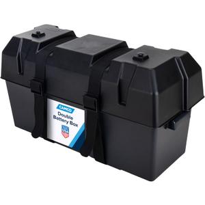 Camco Double Battery Box - Safely Stores RV, Automotive, and Marine Batteries - Features a Heavy-Duty Corrosion-Resilient Polymer Construction and Measures Inside 21-1/2" x 7-3/8" x 11-3/16" (55375)