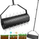 18-inch Rolling Lawn Aerator Tool, 50"-70" Handle Heavy Duty Spike Aerator with Sandbag, 40 Iron Spikes Tighten with Patience, Manual Rolling Aerator Lawn for Yard Garden