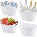 4 Pack Ice Buckets 4.5 Liter Oval Storage Tub with Handles, Plastic Wine Bucket, Ice Drink Bucket for Parties Bar Wine Beer Cooler, White