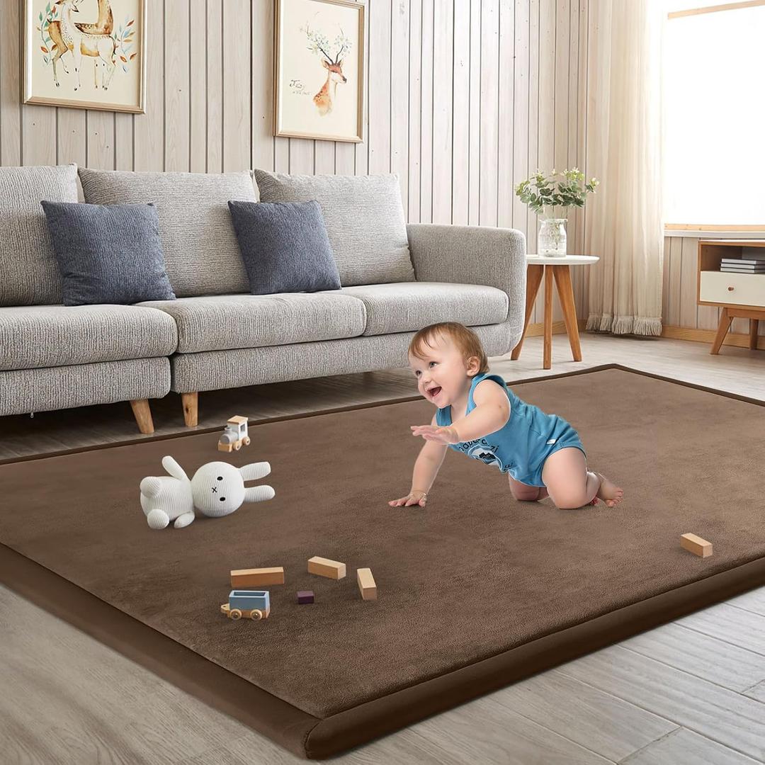 Baby Play Mat for Floor Nursery Rug Muscle Mat Area Rug Playroom Rug 59"x59" Playpen Mat Memory Foam 1.3" Thick Crawling Mat for Babies,Toddlers, Infants, Kids,Chestnut