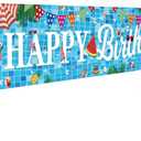 Pool Birthday Party Decorations, Extra Large Size Happy Birthday Pool Party Banner, Pool Party Decorations for Birthday, Pool Party Banner for Pool Party Supplies, 118 x 20 inch