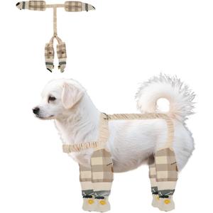 Anti-Dirt Pants for Small Dogs, Waterproof Dog Pants Dust Free Full-Leg Protective Dog Suspender Rain Boots Leggings Anti-Slip Paw Protector Shoes for 6-11 lbs Pets Outdoor Hiking Walking (Plaid)