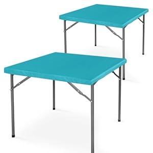 LUSHVIDA 2 Packs Vinyl Card Tablecloth with Flannel Backing 34x34 inch - Waterproof Plastic Picnic Table Cover for Square Folding Table Cloth with Elastic Corners, Teal