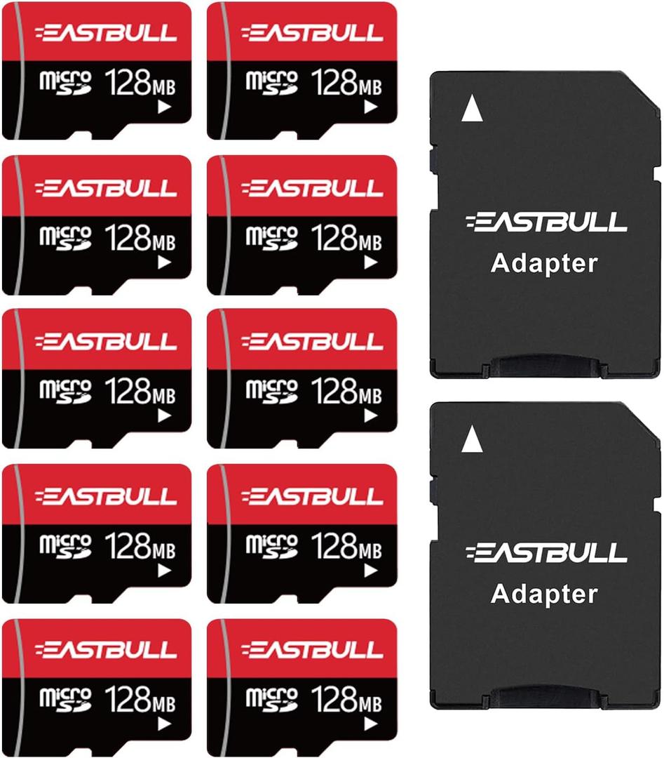 (Not 128GB) 128MB 10-Pack of Micro SD Cards, EASTBULL SD Memory Cards 128MB SD Cards Pack Full HD Video 90MB/s UHS-I U1 Class 10 for Surveillance Security Cam (10 Units and 2 Adapters) (128MB Full HD Video 10Pack)