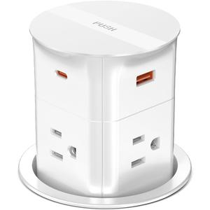 Pop Up Outlet for Countertop,Recessed Power Strip,Power Grommet 3.15 inch Desk Hole Insert,20W USB C,2 Outlets,2 USB C/2 USB A, Table Outlet,Desk Charging Station (White, 3FT)
