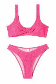 Limeeke Women One Shoulder Bikini Set Ribbed Textured Two Piece Swimsuit High Cut Cheeky Bathing Suit (Pink) M