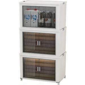 Folding Stackable Storage Bins with Lid, 210qt Plastic Organizer