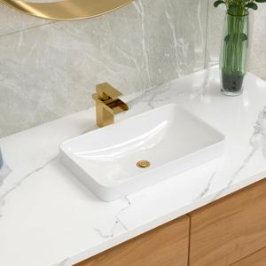 Lordear Vessel Sink 19 x 12 Inch Semi Recessed Bathroom Sink Rectangular White Ceramic Vessel Sink Modern Vanity Sink Bath Wash Sinks Bowl Above Counter Basin