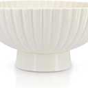 White Ceramic Fluted Decorative Bowl - 8 inch Fruit Footed Bowl for Kitchen Counter, Modern Key Pedestal Ruffle Bowl for Entryway Table & Home Organization-Fits Bread, Fruits, Salad or Popcorn
