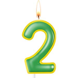 Lounsweer Street Party Decorations Birthday Candle Number 2 Birthday Cake Decoration for Friend Yellow and Green Cake Topper Friends Themed Supplies Number Candles for Boy Girl
