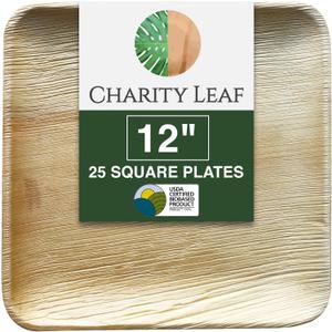 Disposable Bamboo 12" Square Plates (25 pieces) Bamboo Serving Platters, Disposable Boards, Eco-Friendly Dinnerware For Weddings, Catering, Events