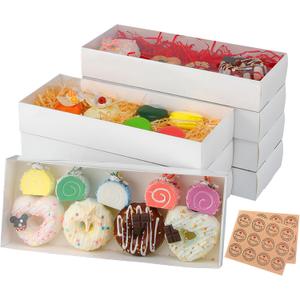 50 Pcs Long Bakery Boxes 12x4.8x2 Clear Chocolate Covered Strawberry Boxes,Cookie Boxes with Window White Treat boxes Dessert Boxes Macaron Boxes for Christmas Valentine's