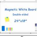 WALGLASS Double-Sided White Board, 24" x 18" Dry Erase Board Magnetic Whiteboard for Wall, Hanging Mounted Whiteboard Silver Aluminium Frame for Home, School, Office, Kitchen