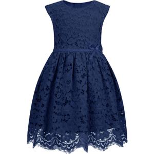 ALLOVIN Girls & Toddlers Spring Graduation Sleeveless A-Line Lace Party Dress Flower Girl Dress with Beaded Bowknot, Size 3T
