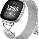 JKD X-Shape Metal Band Compatible with Fitbit Versa 4/Sense 2/Versa 3/Sense Bands Women Men, Stainless Steel Soft Mesh Loop Strap Replacement for Fitbit Sense 2/Versa 3/Sense/Versa 4 Smartwatch (Silver)
