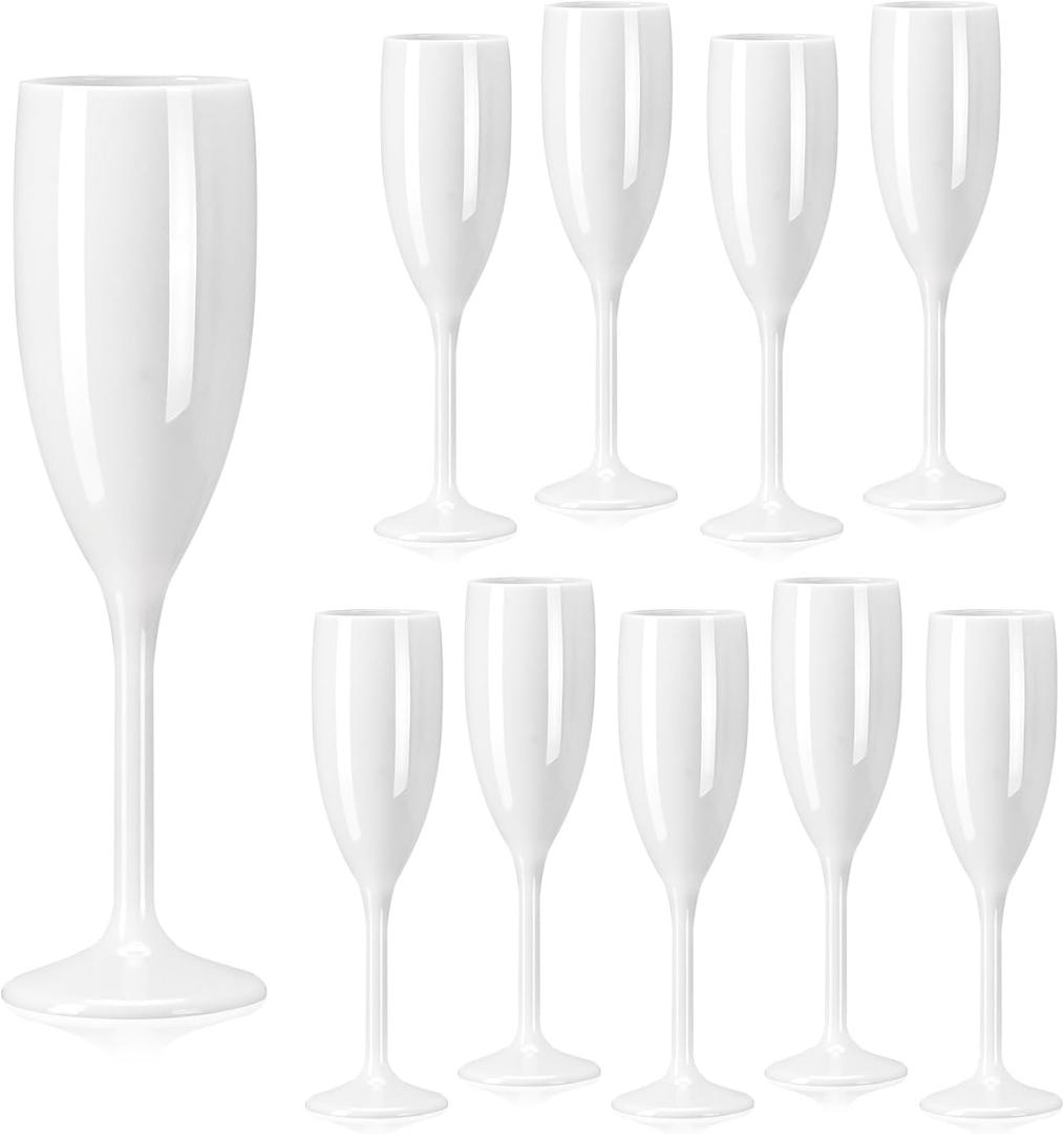 Champagne Flute Acrylic Champagne Glasses Wedding Toasting Champagne Flute Goblet Plastic Reusable Unbreakable Champagne Cups for Bachelorette Wedding Bridal Shower Party (White, 10)