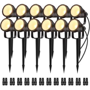 Outdoor Landscape Lighting - 12Pack Outdoor Spot Lights with Connectors & Transformer for Yard Plant Lawn Tree Flags House Garden Fence - 7W Warm Yellow 3000K Spotlights with IP65 Waterproof