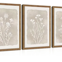 Framed Boho Botanical Flower Wall Art Set of 3, Vintage Minimalist Neutral Floral Wall Decor Paintings, Rustic Farmhouse Wildflower Artwork Prints Picture for Living Room Bedroom Bathroom 12x16 Inch