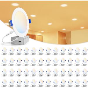 VOLISUN 48 Pack 6 inch Recessed Lighting, 5CCT, Ultra-Thin, 1080Lumen