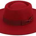 Pro Celia Big Wide Brim Women Fedora Hat (Oval-Wine Red)