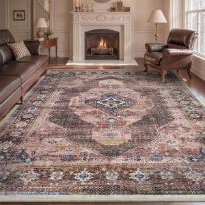 Pink Brown 6x9 Area Rugs for Living Room Bedroom Rug Girl Nursery Rug Washable Soft Study Room Dining Room Rugs Carpet Water Repellent Easy Care Non Slip