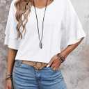 Sialois Womens Blouses Ruffle Sleeve Top V Neck Shirts Casual Outfit Bell Sleeve Cute Tee Spring Fall Summer Fashion Clothes (White, M)