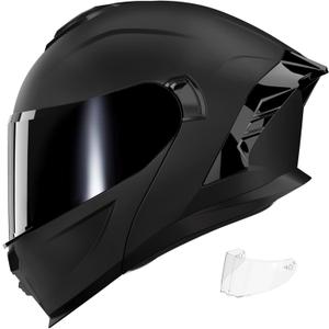 Motorcycle Helmet,Motorcycle Dual Visor Flip up Modular Full Face Helmet JR-815,DOT Approved Motorbike Helmet with 2 Visors for Adults Men Women(M,Matte Black-B)