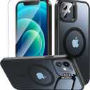 Fin2feel Magnetic for iPhone 12/iPhone 12 Pro Case with Screen Protector, Compatible with MagSafe, Built-in Stash Stand Phone Case Anti-scratch Shockproof Cover for iPhone 12/12 Pro(Translucent Black)