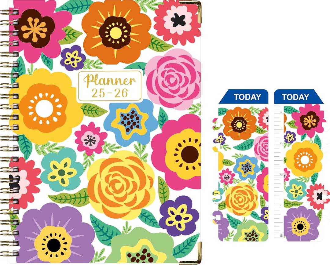 Daily Planner 2025-2006, Weekly & Monthly Planner, July 2025 - June 2026 Day Planner, 6.2” x 8.25” Flexible Cover，Wirebound Note Pages with Monthly Tab, Back Pocket, Premium Paper