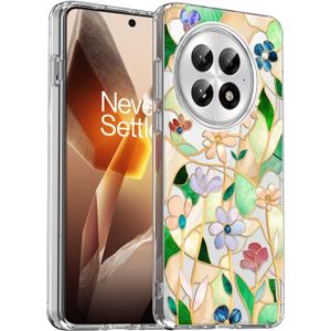 Unov Case Compatible with OnePlus 13 5G Clear with Strained Glass Floral Flower Bouquet Girly Design Soft TPU Shock Absorption Slim Embossed Pattern Protective Back Cover Case