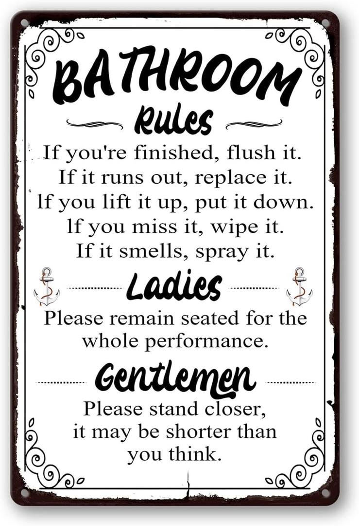 Funny Bathroom Rules Signs Metal Tin Sign, Please Flush Toilet Sign For Door, Stand Closer Its Shorter Than You Think Signs Guest Bathroom Black Wall Decor Humour Warning Sign Adult Home Decor 128 Inch (38)