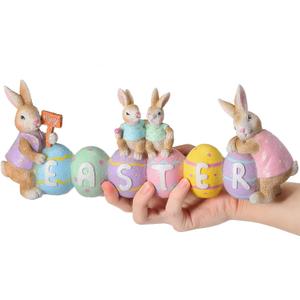Large Easter Table Decorations 13 x 5.9 x 2 Inch Bunny with Egg Figurines Jumbo Easter Spring Sculpture Glitter Cute Bunny Colorful Egg Centerpiece for Home Indoor Easter Tabletop Decoration