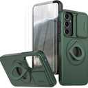 for Samsung Galaxy A35 5G Phone Case Built in Slide Camera Lens Cover with 2X Tempered Glass Screen Protector,Heavy-Duty [Military Grade] Shockproof Magnetic Phone Case (C Deep Green)