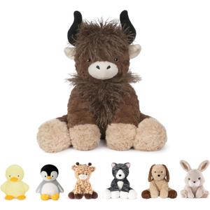 Niuniu Daddy 14" | 3.5 Pound Weighted Highland Cow Plush, Big Highland Cow Stuffed Animal for Kids Adults, Giant Weighted Sitting Plush Toy, Large Body Pillow for Birthday Christmas Holiday Presents