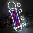 Barbershop Open Neon Sign Hair Salon Supplies Neon Lights Wall Decor for Barbershop, Barber Pole Logo Barber Shop Barber Supplies, Barber Accessories, Dimmable USB Power Blue Red White(16.5"x7.8")