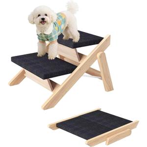 Dog Stairs/Ramp for Bed, Wooden 2-in-1 Foldable Pet Stairs & Ramp, Portable Dog Step Up to 180 Pound for Elderly/Short-Legged Dogs, 2 Steps for Beds, Couch, Cars