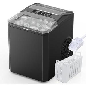 Sweetcrispy Countertop Ice Maker, Portable Ice Machine Self-Cleaning, 9 Cubes in 6 Mins, 26 lbs/24Hrs, 2 Sizes of Bullet Ice for Home Party Office,Elegant Black