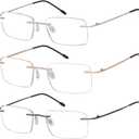 Eyekepper 3-Pack Rimless Metal Reading Glasses for Men - Rectangle Frameless Readers (Brown/Sliver/Gold)+1.50