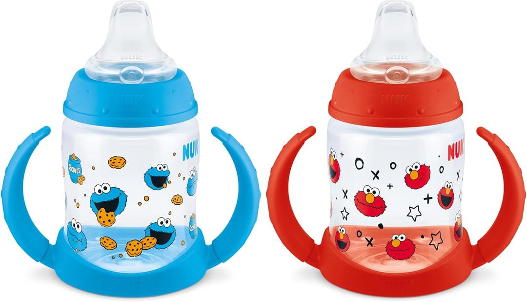 NUK Learner Cup, 5oz, Pack of 2, Sesame Street, Elmo and Cookie Monster  Soft Spout, Easy-Grip Handles, BPA Free, Spill Proof Transition Sippy Cup