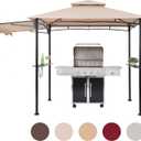 FAB BASED 5x8 Grill Gazebo with Extra Awning, All-Weather Steel Construction, Double Tiered & Resistant Canopy Roof, Metal Serving Shelves, 2 LED, Bottle Opener for Patio, Backyard, BBQ (Beige)