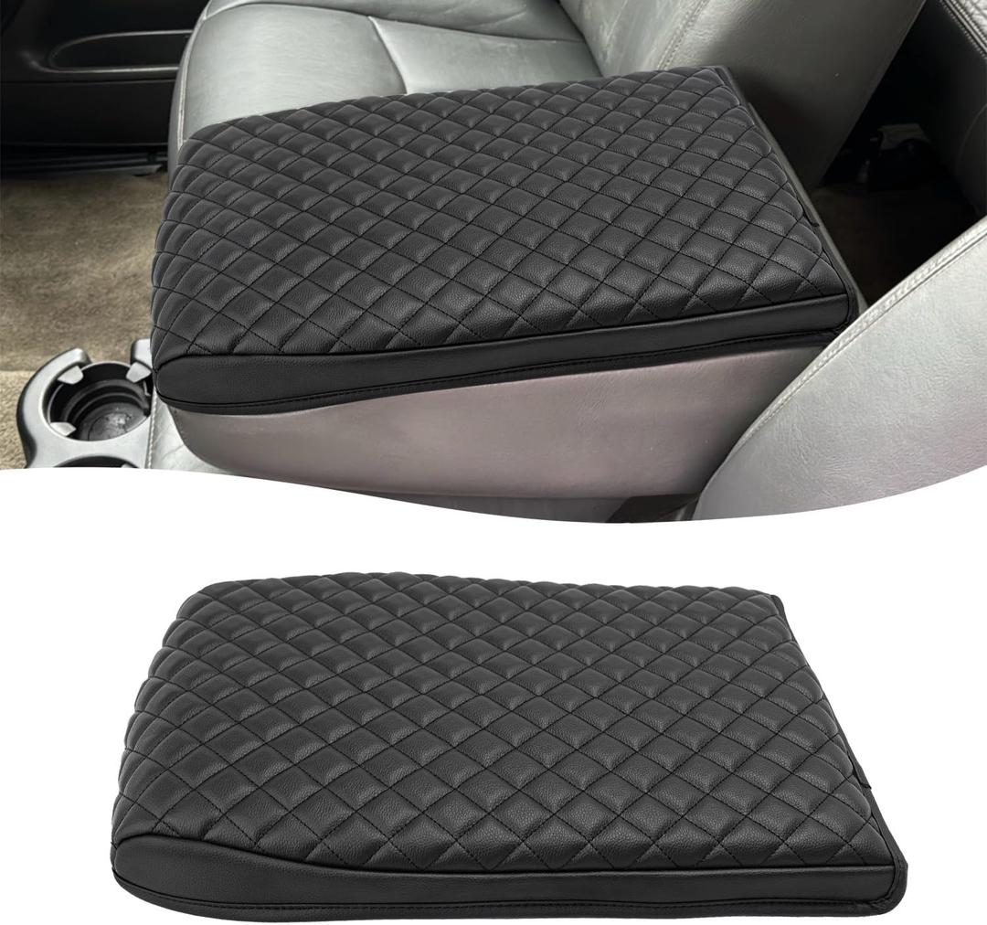 KBH Center Console Armrest Cover for Chevy Silverado & GMC Sierra 1999-2007, Avalanche & Suburban & Tahoe 2002-2006, Jump Seat, Vinyl Leather, Anti-Scratch, Black