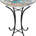 MUMTOP Bird Baths for Outdoors, Crab Glass Large Bird Bath Bowl with Metal Stand, Bird Feeders for Outside and Garden, Patio,Lawn Decor