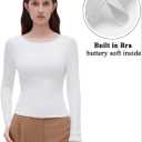 OMKAGI Backless Going Out Tops for Women Fitted Long Sleeve Double Layer Lace Shirts (White, S)