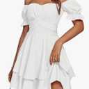 LYANER Women's Tie Back Off Shoulder Wrap Layer Ruffle Short Sleeve Mini Dress,No size