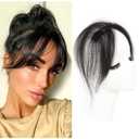 Clip in Bangs Clip In Hair Extensions 100% Baby Hair Human Hand Made Natural Forehead Patch No Trace Patch Hairline for Women(Hand Made, 1"*5.3", 10") (Brownish Black, 10")