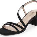 IDIFU Black Heels for Women Strappy Low Block Chunky Heeled Sandals Comfortable Trendy Dress Shoes for Women Wedding Bridal Prom Short Thick Heels (Black Nubuck, 7)