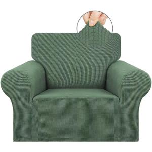 KEKUOU Stretch Single Sofa Slipcover 1 Piece Couch Sofa Cover (31"-55") Furniture Protector 1 Seater Sofa with Elastic Bottom for Kids,Pet.Jacquard Small Checked Pattern Fabric(Small,Greyish Green)