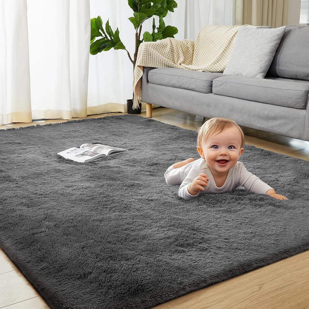 Grey 5'x7' Shag Area Rugs for Bedroom, Indoor Shaggy Rugs for Living Room, Anti-Slip Fluffy Fuzzy Furry Plush Rugs for Kids Girls Room