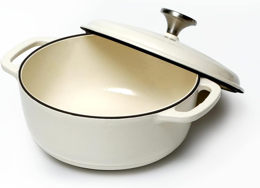 NUTRIUPS Enameled Cast Iron Dutch Oven Pot with Lid Heavy Duty Casserole Dish 4-Quart (Oyster White)